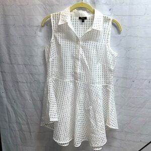 Cupio | White Sleeveless Button Up Sheer Peplum Top | Size Small